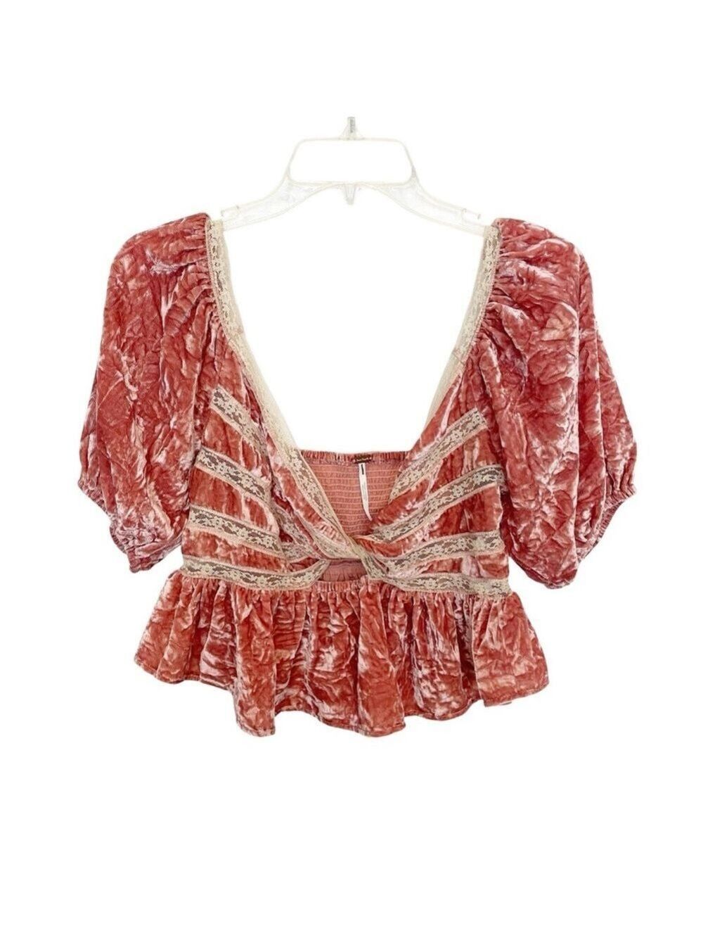 Free People Crushed Velvet Twist Front Peplum Top Mauve Size Small NWT $128